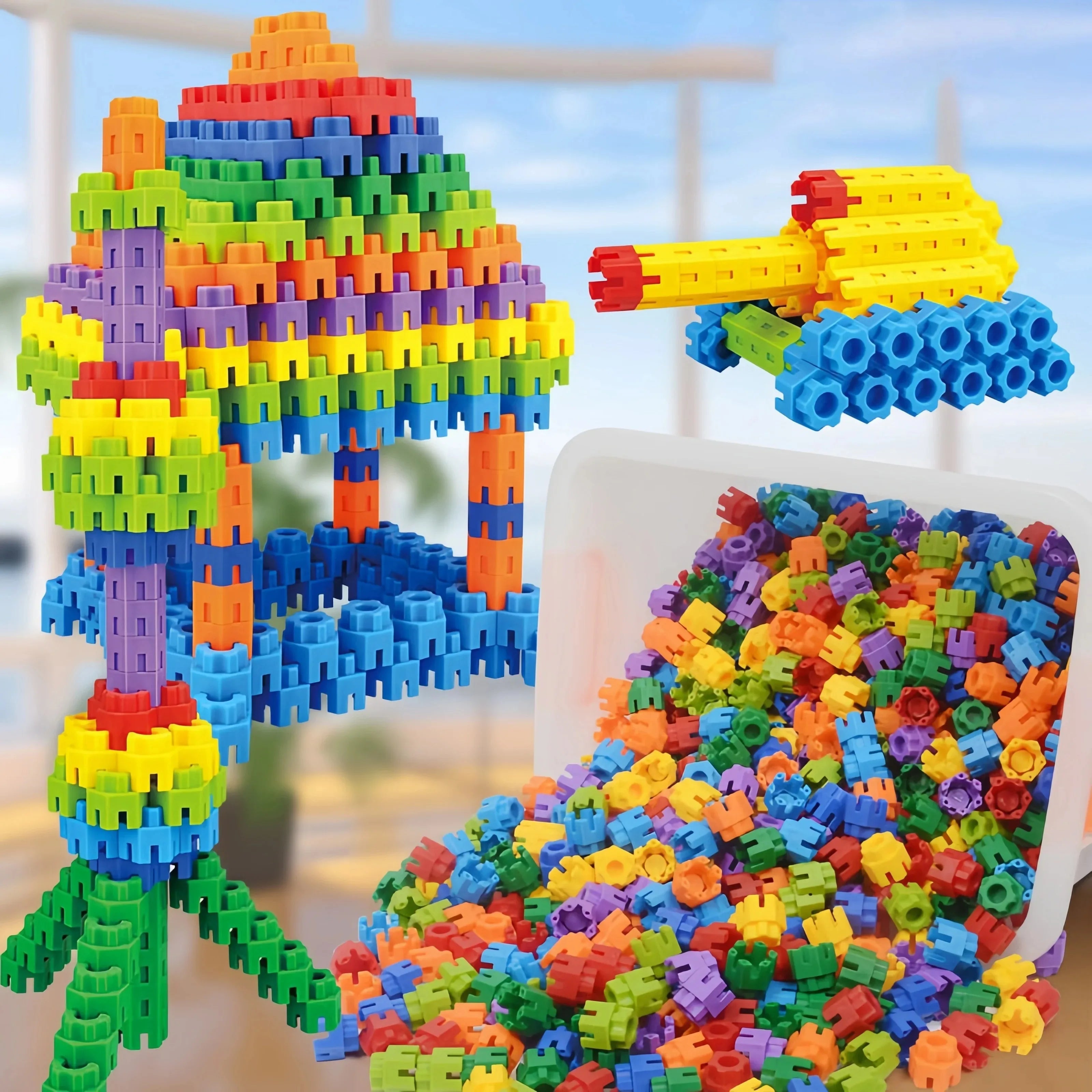 Children'S Building Block Toy Assembly Puzzle Hexagonal Male And Female Puzzle Gear Insertion Plastic Large Particle Gift