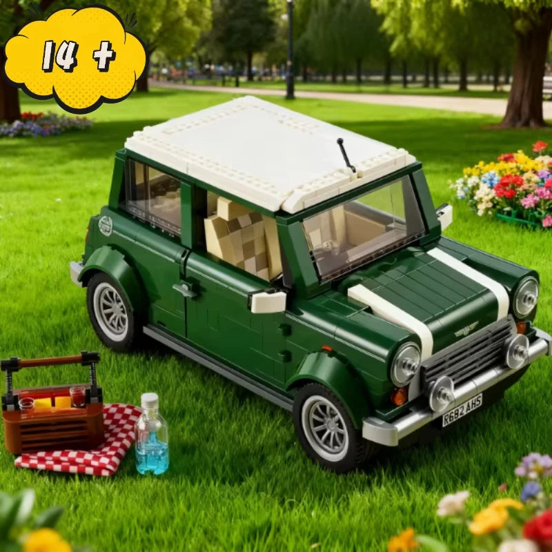 2026 new retro green car picnic party car model set building blocks men and women toys New Year birthday holiday gifts