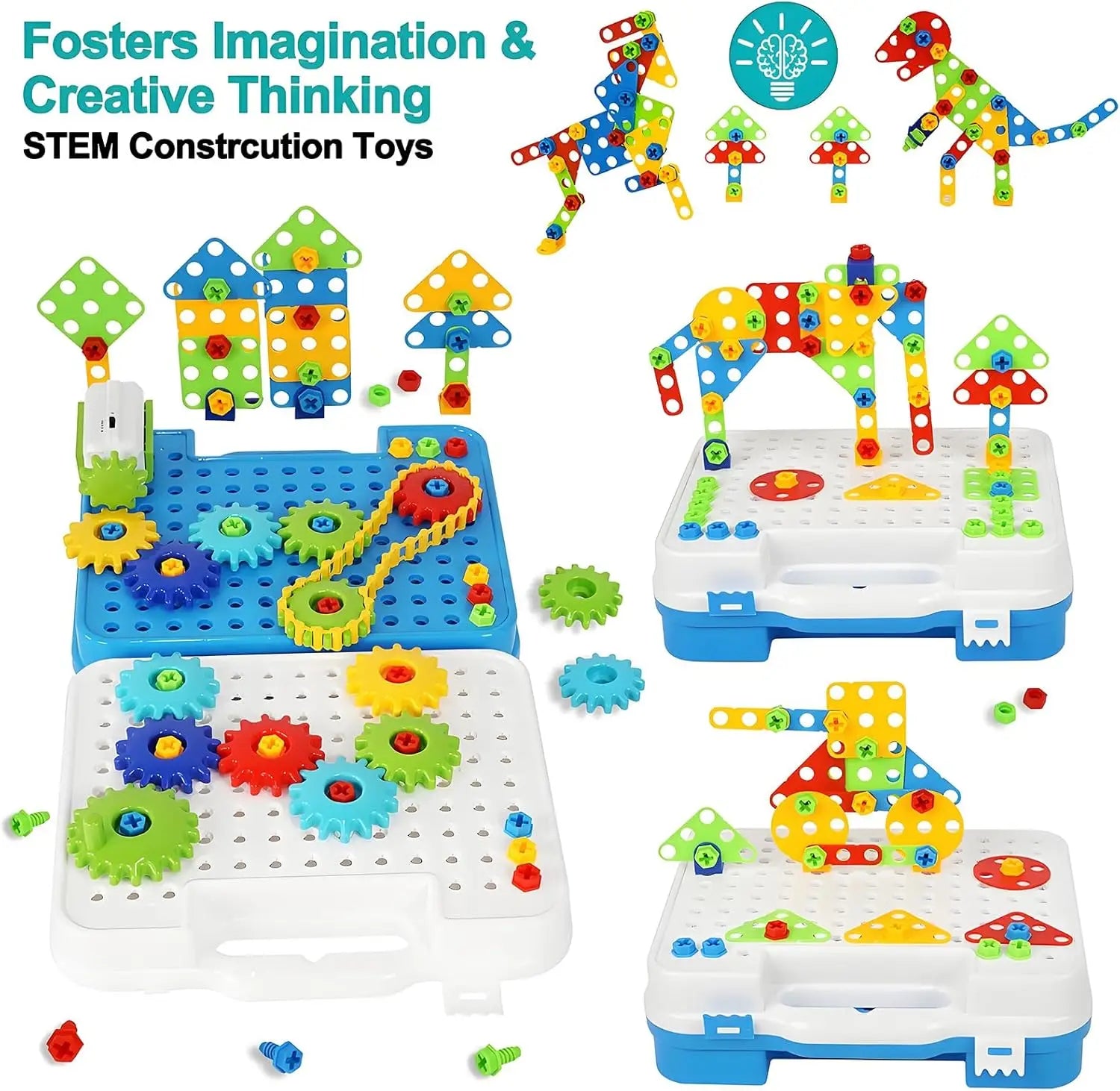 STEM Educational Gears Building Toy Set for Kids Ages 4-8, Creative Learning Blocks with Motor