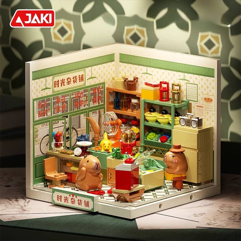 Capybara Super Town Series Building Blocks Retro Model Ornaments Bricks Desktop Ornaments Educational DIY Toy Holiday Gifts
