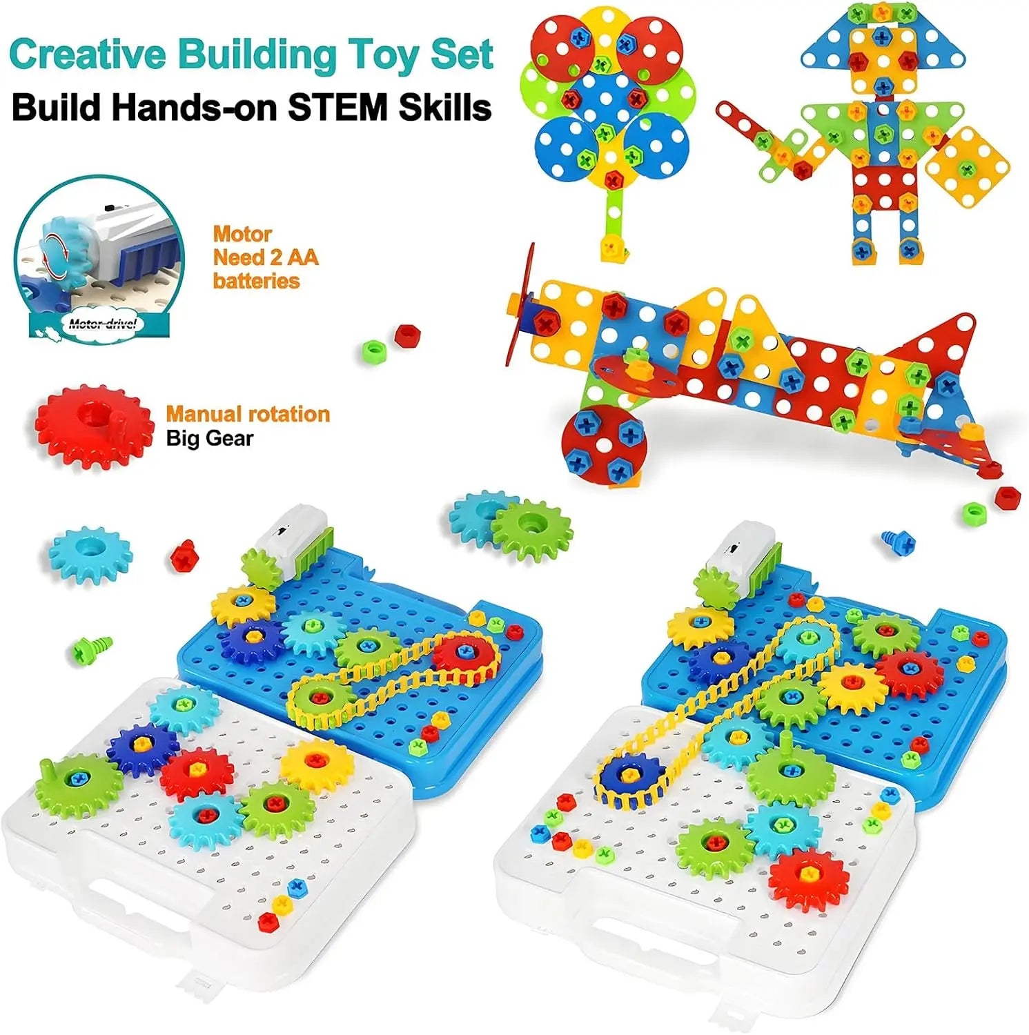 STEM Educational Gears Building Toy Set for Kids Ages 4-8, Creative Learning Blocks with Motor