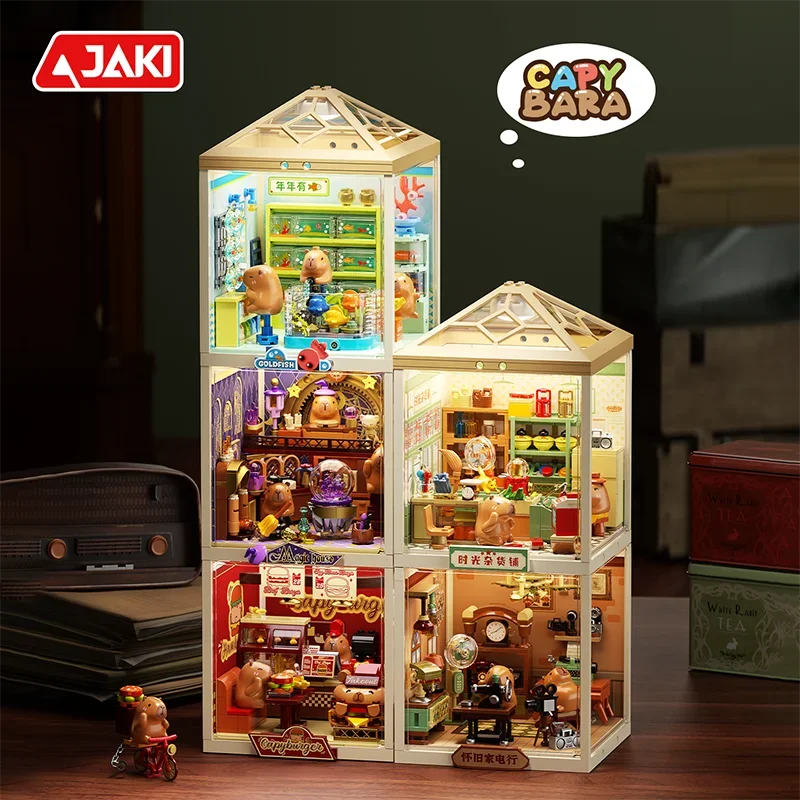 Capybara Super Town Series Building Blocks Retro Model Ornaments Bricks Desktop Ornaments Educational DIY Toy Holiday Gifts